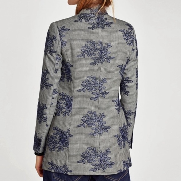 ZARA PLAID FLORAL EMBROIDERED BLAZER - Picture 4 of 11